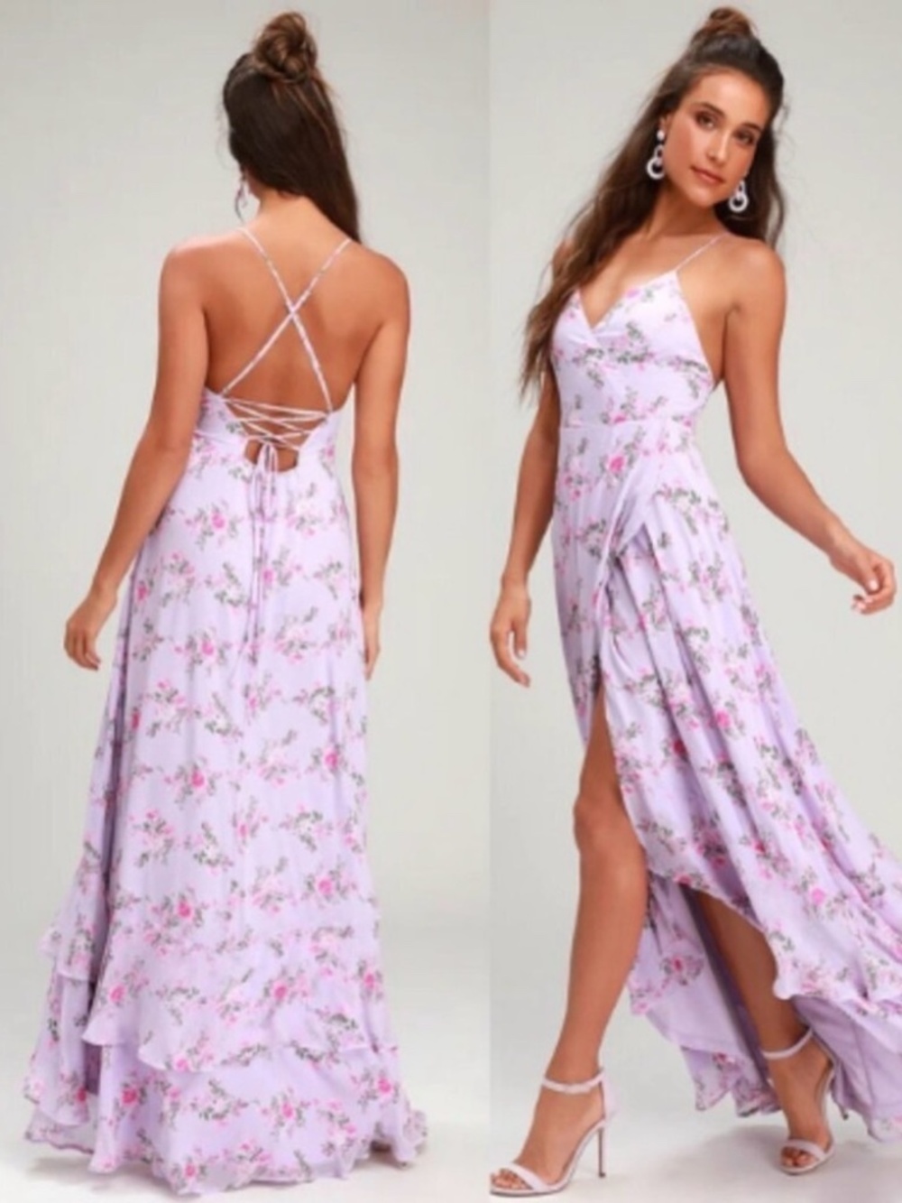 Lulu’s In Love Forever lavender floral wrap maxi dress M
